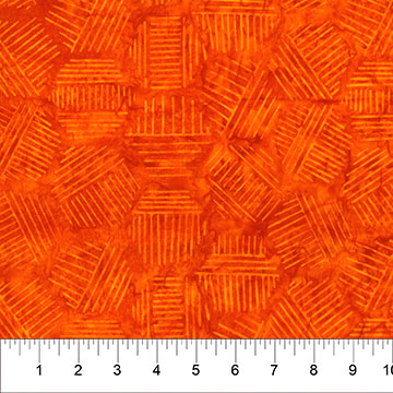 Hexies by Banyan Batik Studios for Northcott Fabrics. Pumpkin- A Geometric Hexagonal Design on a Bright Orange Batik.