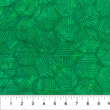 Hexies by Banyan Batik Studios for Northcott Fabrics. Emerald - A Geometric Hexagonal Design on a Emerald Green Batik.