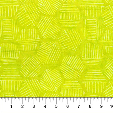 Hexies by Banyan Batik Studios for Northcott Fabrics. Citrus Green - A Geometric Hexagonal Design on a Chartreuse Green Batik.