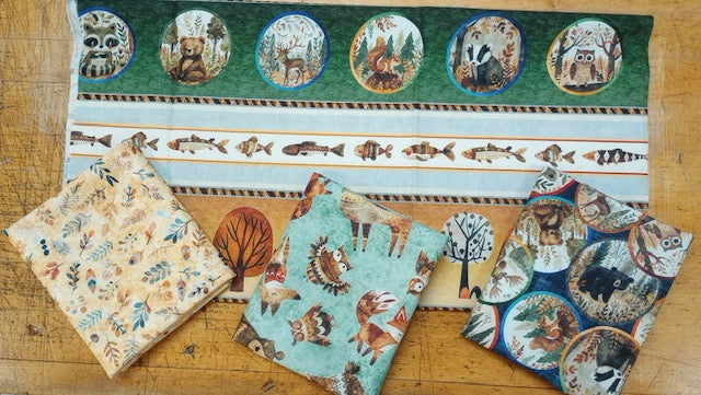 Bearsville Fat Quarter of 4 fabrics including the striped piece