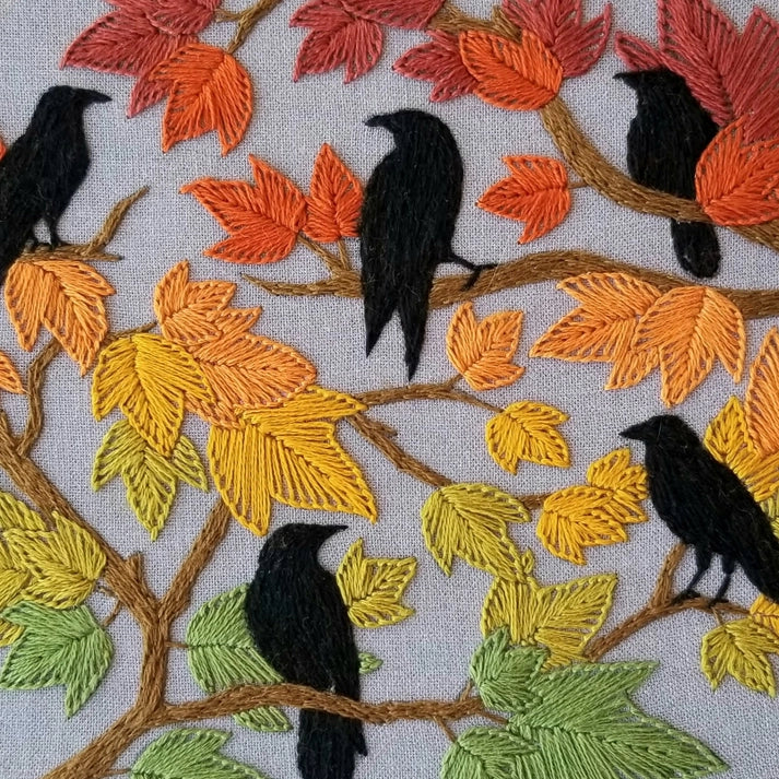 Autumn Birds Embroidery Kit by Jessica Long Embroidery. Grey-blue