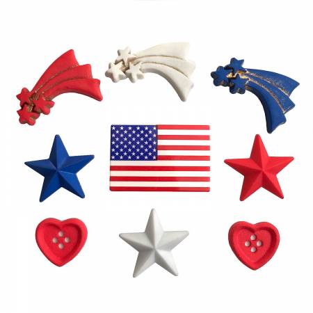 Stars and Stripes Buttons of the 4th of July Collection by Buttons Galore. 3/4 inch to 1 1/4 inch