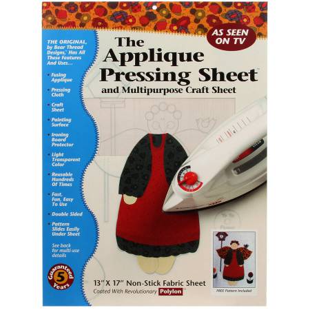 The Applique Pressing Sheet is great for wool or cotton - 13in x 17in non-stick fabric sheet. Use this to press sticky items without gumming up your iron.