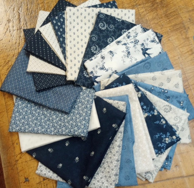 Bluebirds Nest Fat Quarter Bundle of 20  fabrics designed by Kansas Troubles for Moda. 