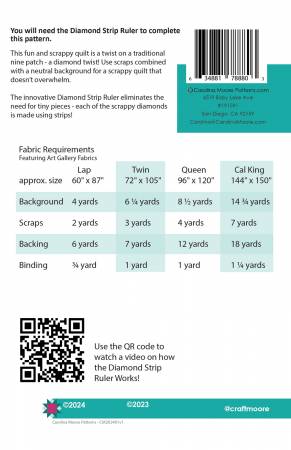 Back Page with fabric requirements for the Diamond Nine Patch cm202401