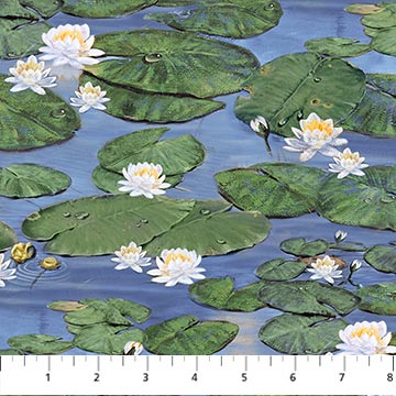 Naturescapes Still Waters by Derk Hansen for Northcott Fabrics. Water Lillies - Repeating Scene of Lilypads on Water.