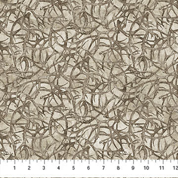 Stonehenge Migration by Linda Ludovico for Northcott Fabrics. Dark Beige-Layers of Beige Elk Antlers on a Lighter Beige Background.