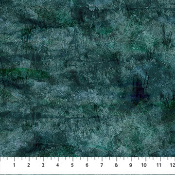 Stonehenge Migration by Linda Ludovico for Northcott Fabrics. Dark Teal - A Mottled Combination of Light and Dark Blue Teal with Flashes of a Greenish Teal.