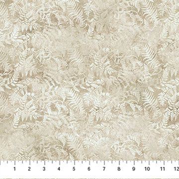 Stonehenge Migration by Linda Ludovico for Northcott Fabrics. Light Beige - A Flourishing of Light Beige Leaves on a Darker Beige Background.