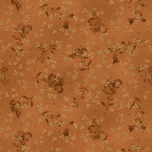 Where the Wind Blows Flannel by Janet Nesbitt for Henry Glass & Co. Orange Pressed Flowers