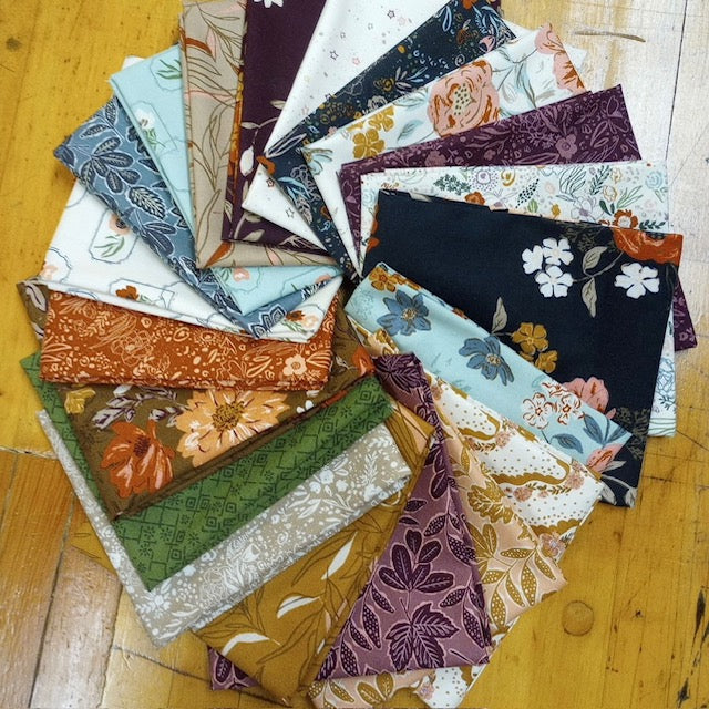 Fat Quarter bundle of 20 fabrics in the Foraged, Found and Hand Me Down line of fabrics designed by That Design House for Moda. 