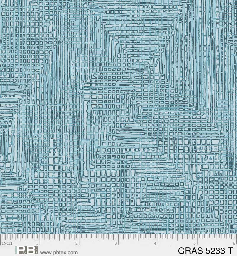 Grass Roots by P & B Textiles. Teal - A Intricate Geometric Blender in a Light Teal Blue