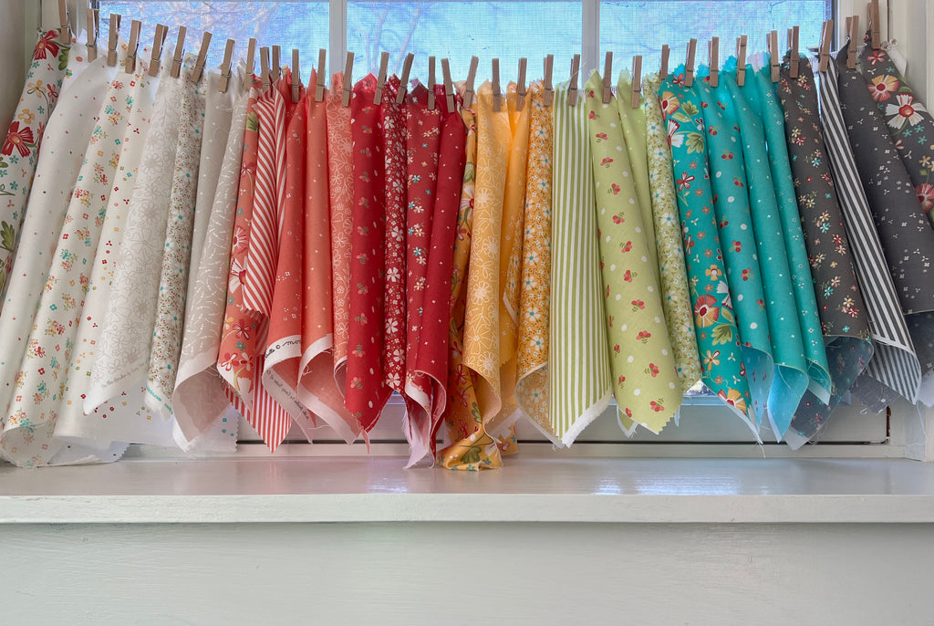 In The Garden Fabric samples designed by Corey Yoder of Coriander Quilt Design for Moda Fabrics. 