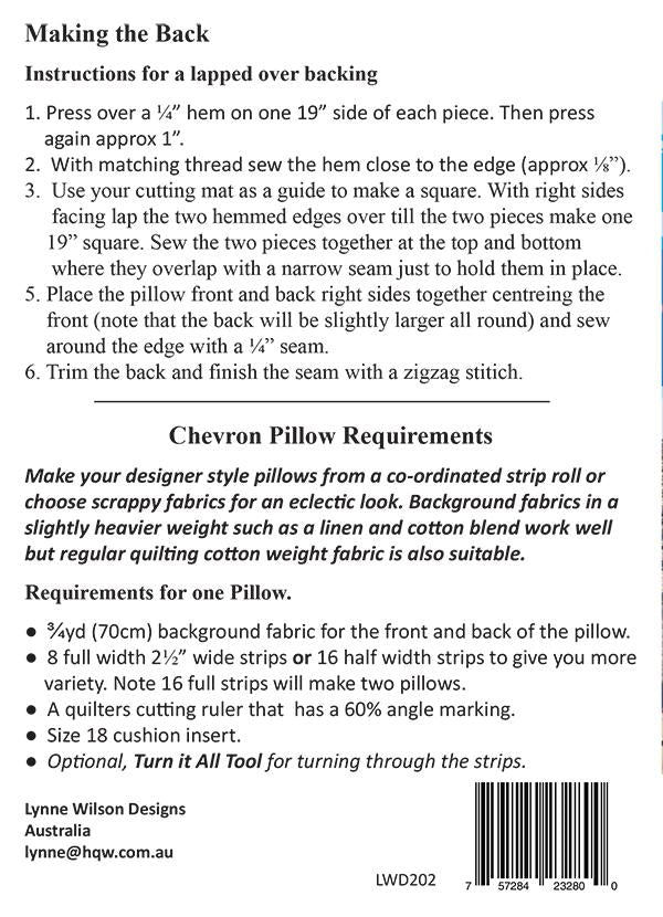 Chevron Pillows patten by LynneWilson designs back page