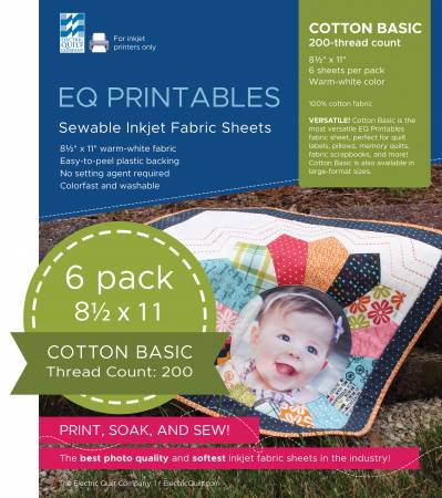 EQ Printables Perfect for Photo Projects by The Electric Quilt Company. Pack of 6 8 1/2 inch x 11 inch Ink Jet Printer Sheets.