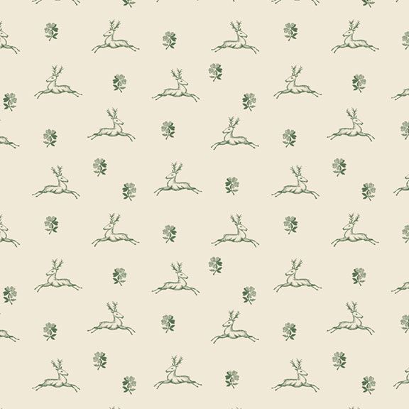 Pint Sized Neutrals by Carrie Quinn for Marcus Fabrics. Stag & Flower - Green