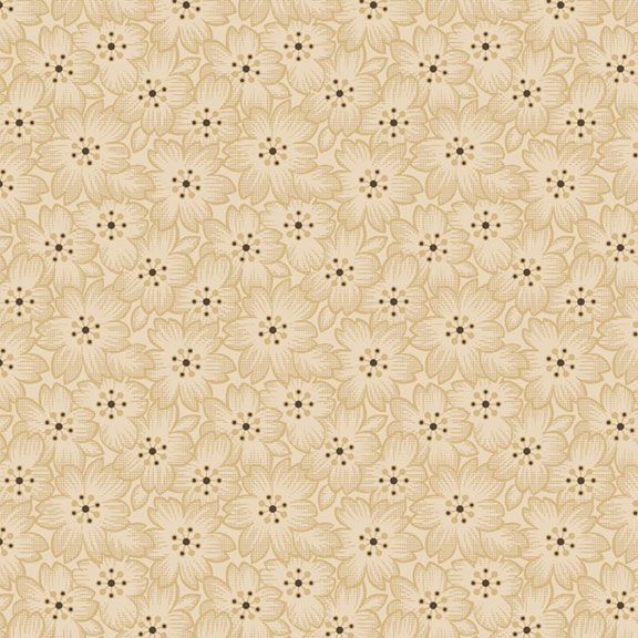 Curated cotton designed by Sheryl Johnson of Temecula Quilt Co - an overall floral in tan with brown and tan centers.