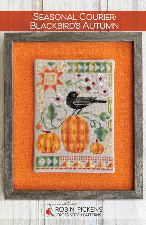 SEASONAL COURIER: Blackbird's Autumn pattern by Robin Pickens of Robin Pickens Cross Stitch Patterns.