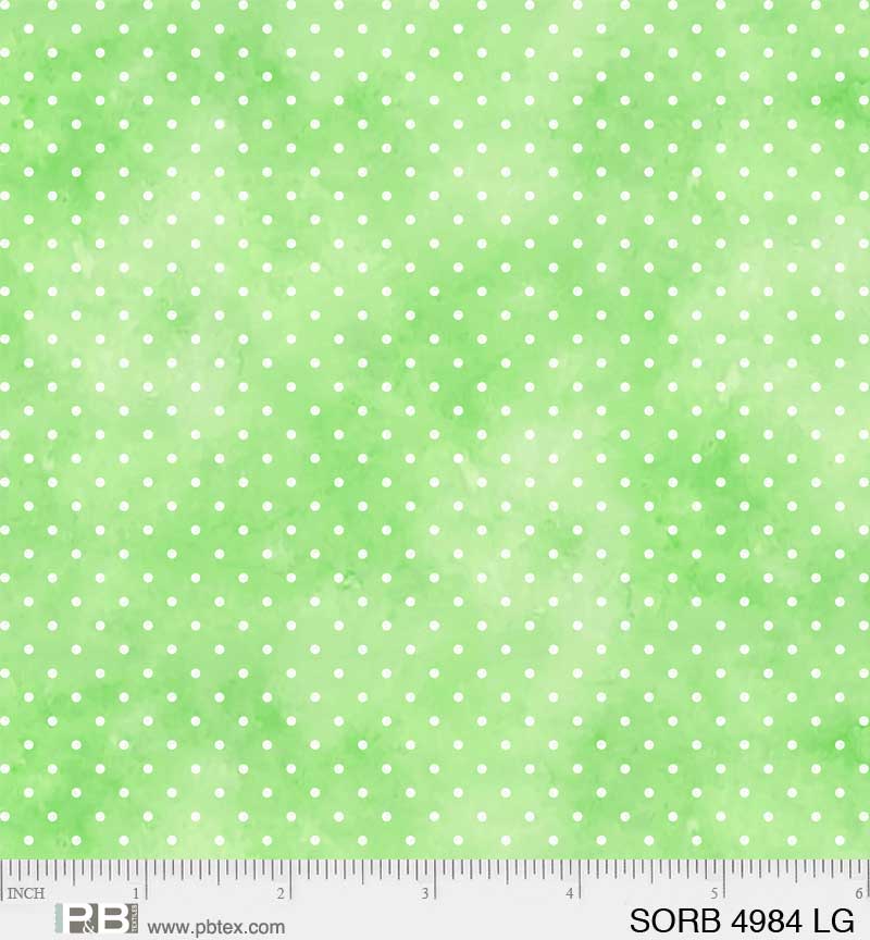 Sorbet by Wendy Sheppard for P&B Textiles. Pin Dot Light Green