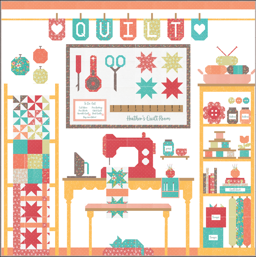 Mockup of the Quilt Room BOM using In The Garden Fabrics
