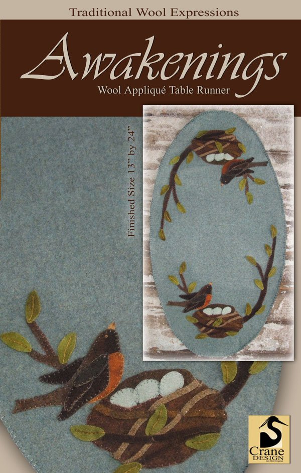 Awakenings pattern by Jan Mott of Crane Design. Finished Size: 13 inch x 24 inch