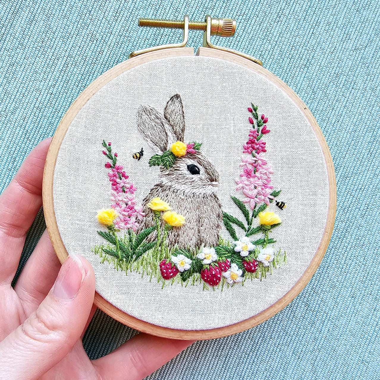Berry Patch Bunny Hand Embroidery Craft Kit jle-bpbheck – River's
