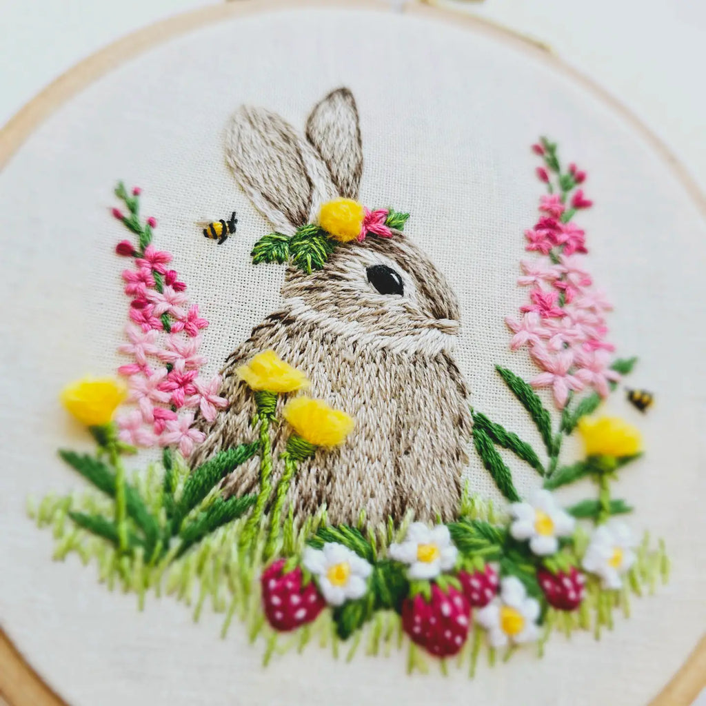 Berry Patch Bunny Hand Embroidery Craft Kit by Jessica Long Embroidery.