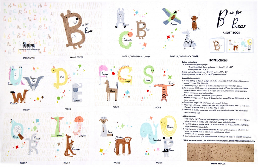 B is for Bear Panel for Child's Soft Book. Letters depicted with corresponding animals in a cute children's theme.