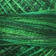 Valdani Variegated Pearl Cotton Ball m79. Available in Sz. 12 - 109 yds. - great for applique, wool applique, big-stitch quilting. Explosion in Greens - various shades of greens. 