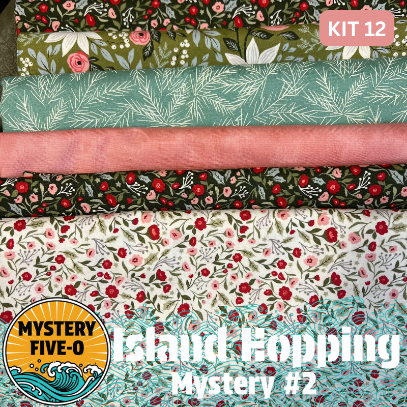 Our Island Hopping Kit #11 has all the fabrics you need for either setting of the Island Hopping Mystery - Island Hopping Vacation (68.5”x 86.5”) or Island Hopping Adventure (71.75” x 91.75”). Binding is also included in the kit. Backing is not included