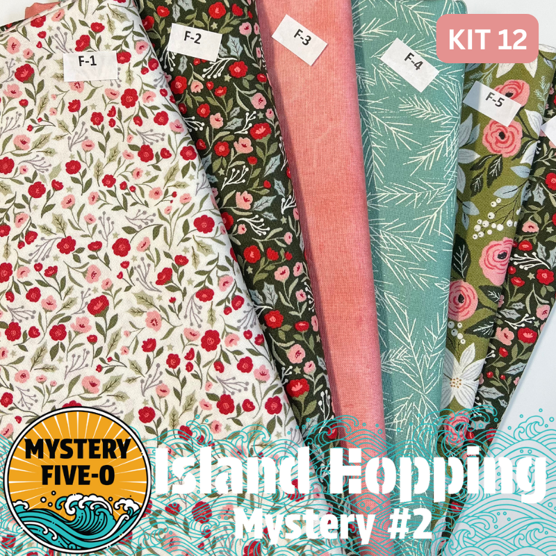 Our Island Hopping Kit #11 has all the fabrics you need for either setting of the Island Hopping Mystery - Island Hopping Vacation (68.5”x 86.5”) or Island Hopping Adventure (71.75” x 91.75”). Binding is also included in the kit. Backing is not included