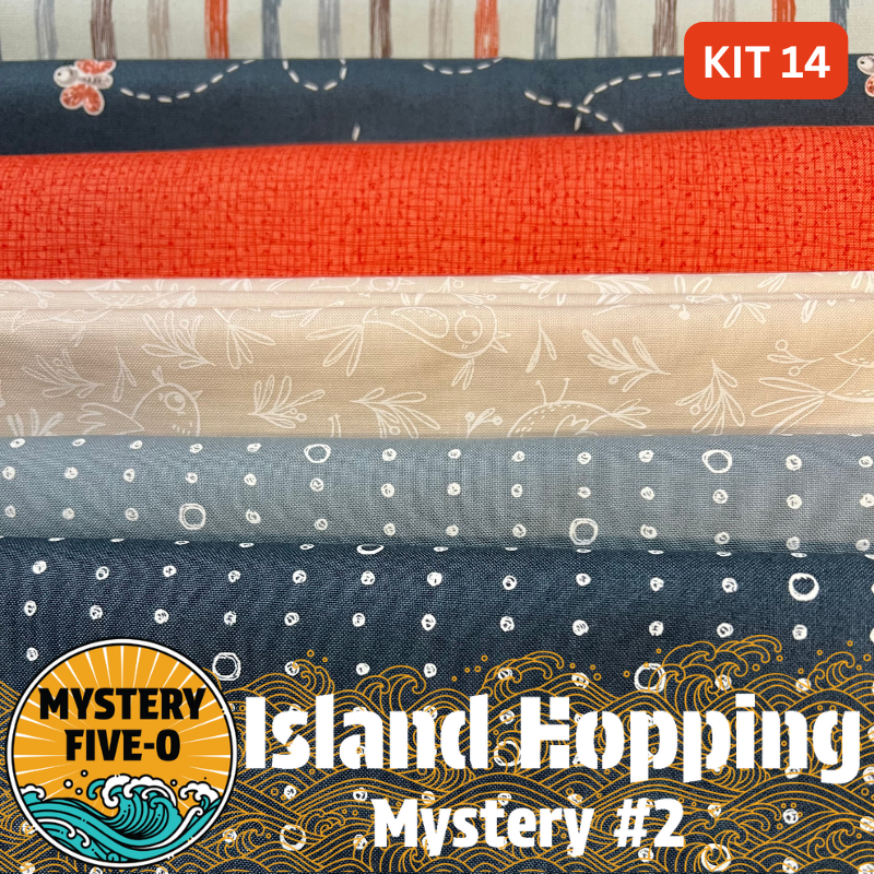 Our Island Hopping Kit #14 has all the fabrics you need for either setting of the Island Hopping Mystery - Island Hopping Vacation (68.5”x 86.5”) or Island Hopping Adventure (71.75” x 91.75”). Binding is also included in the kit. Backing is not included.