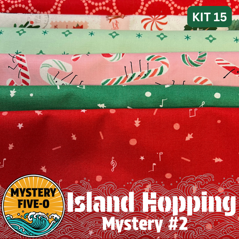 Our Island Hopping Kit #15 has all the fabrics you need for either setting of the Island Hopping Mystery - Island Hopping Vacation (68.5”x 86.5”) or Island Hopping Adventure (71.75” x 91.75”). Binding is also included in the kit. Backing is not included.