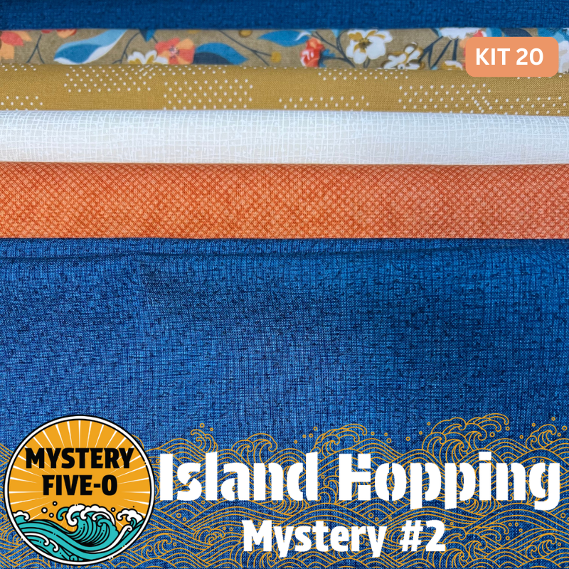 Our Island Hopping Kit #20 has all the fabrics you need for either setting of the Island Hopping Mystery - Island Hopping Vacation (68.5”x 86.5”) or Island Hopping Adventure (71.75” x 91.75”). Binding is also included in the kit. Backing is not included.