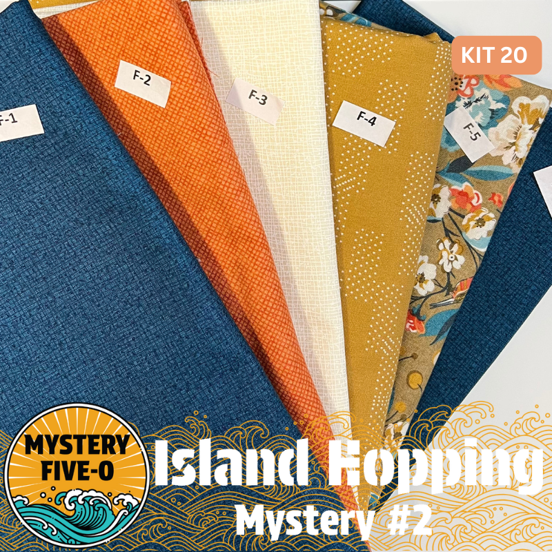 Our Island Hopping Kit #20 has all the fabrics you need for either setting of the Island Hopping Mystery - Island Hopping Vacation (68.5”x 86.5”) or Island Hopping Adventure (71.75” x 91.75”). Binding is also included in the kit. Backing is not included.