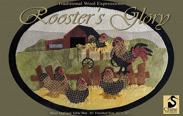 Rooster's Glory pattern by Jan Mott of Crane Designs. Finished Size:16 inch x 22 inch