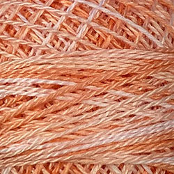 Valdani Variegated Pearl Cotton Ball m22. Available in Sz. 8 - 73 yds. or Sz. 12 - 109 yds. - great for applique, wool applique, big-stitch quilting. Peaches - peach shades